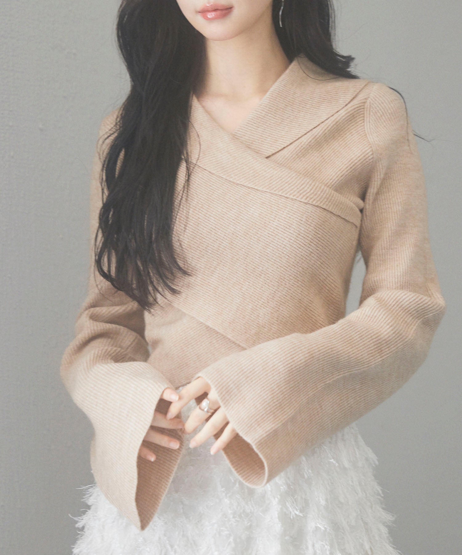 折り返し襟リブ編みニットプルオーバーsdpxyf6527-103-14