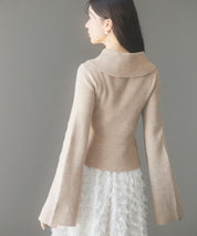 折り返し襟リブ編みニットプルオーバーsdpxyf6527 ベージュ