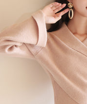 折り返し襟リブ編みニットプルオーバーsdpxyf6527 ライトブラウン