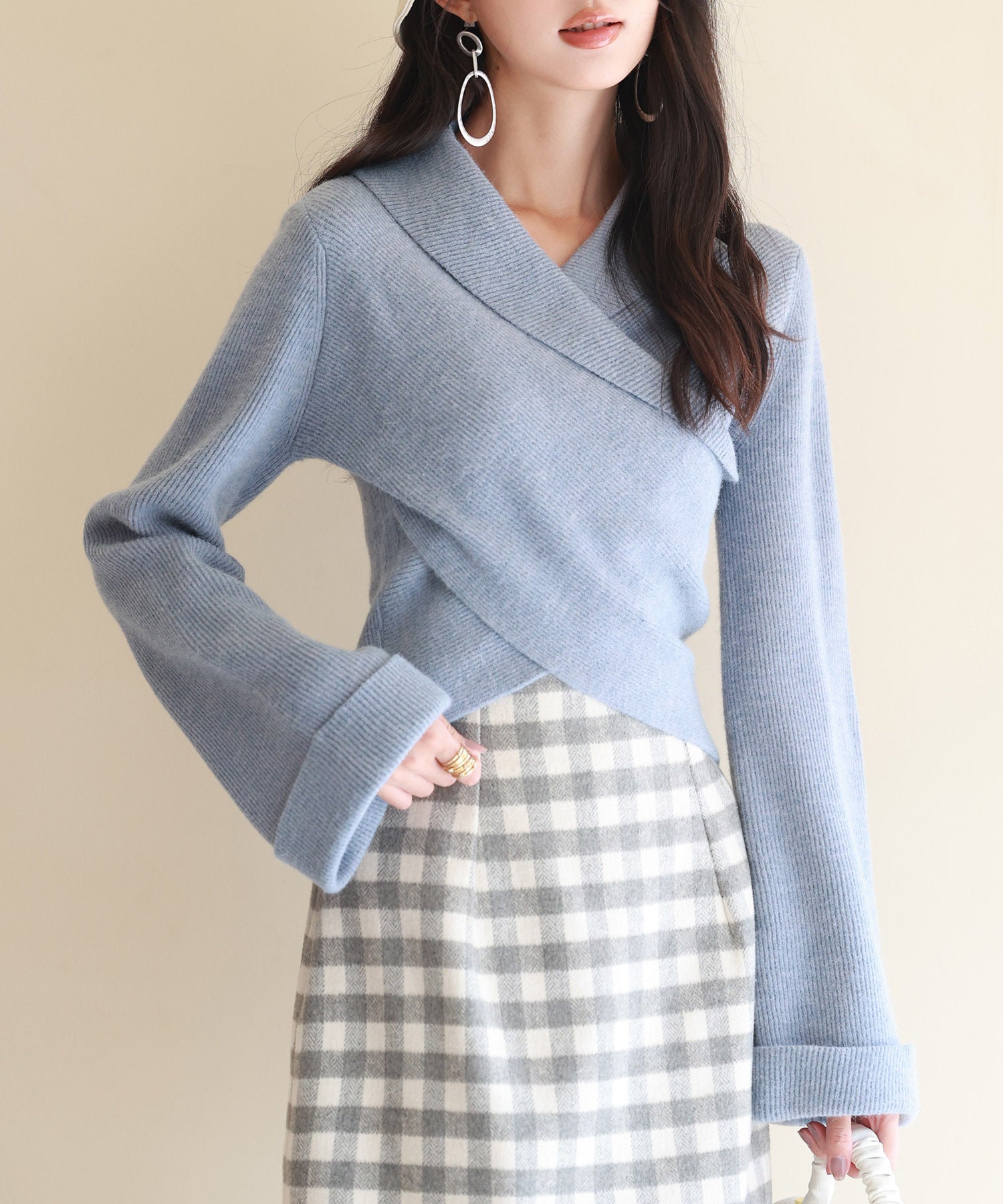 折り返し襟リブ編みニットプルオーバーsdpxyf6527-103-72