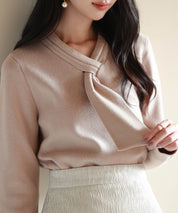 リボンハイゲージ編みニットプルオーバーsdpxyf6581 ベージュ