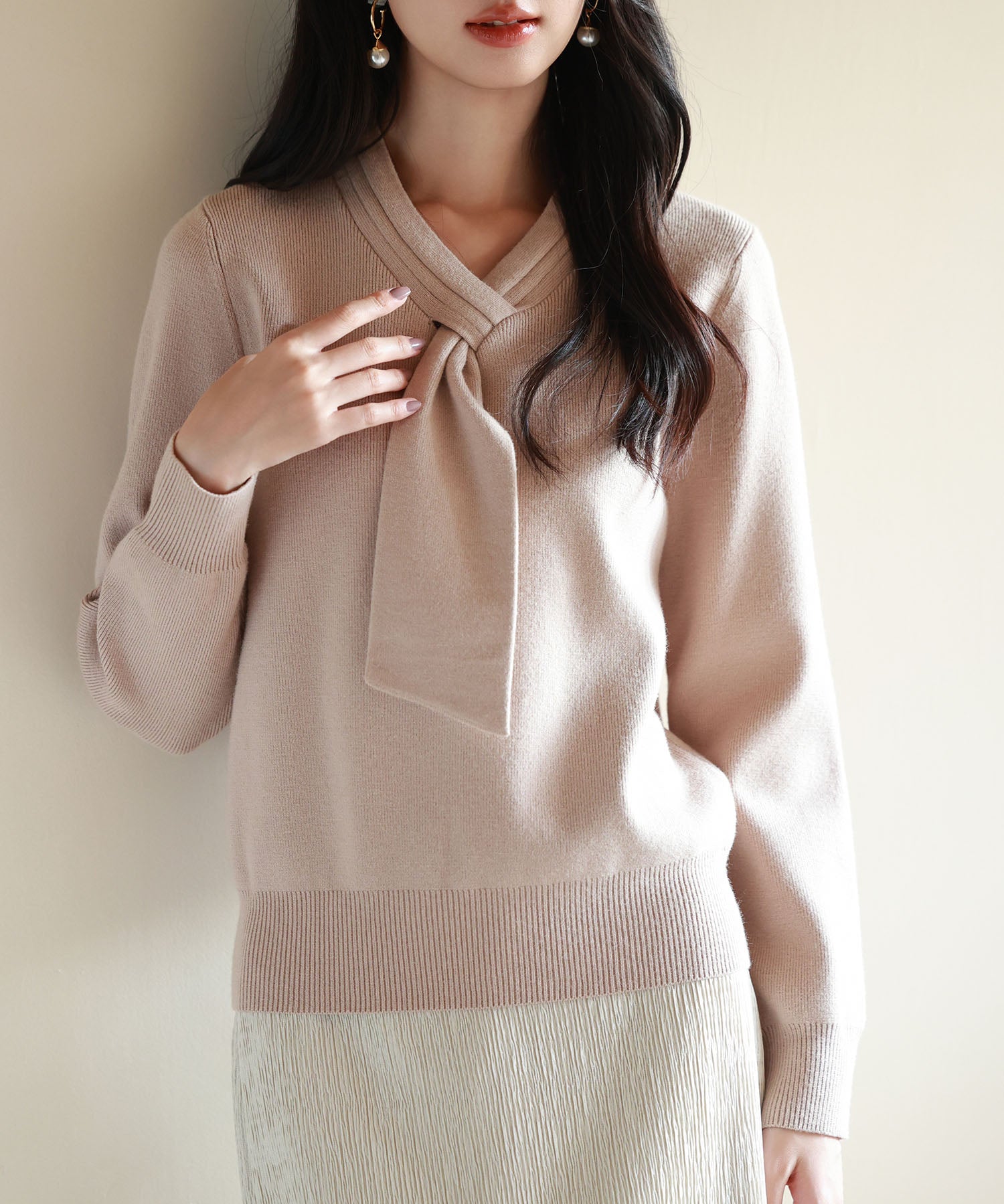 リボンハイゲージ編みニットプルオーバーsdpxyf6581-103-14