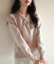 リボンハイゲージ編みニットプルオーバーsdpxyf6581 ベージュ