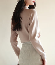 リボンハイゲージ編みニットプルオーバーsdpxyf6581 ベージュ