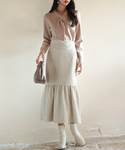 リボンハイゲージ編みニットプルオーバーsdpxyf6581 ベージュ