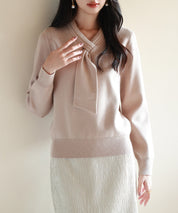 リボンハイゲージ編みニットプルオーバーsdpxyf6581 ベージュ