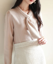 リボンハイゲージ編みニットプルオーバーsdpxyf6581 ベージュ