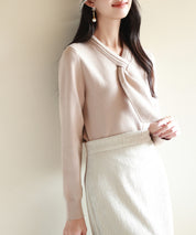 リボンハイゲージ編みニットプルオーバーsdpxyf6581 ベージュ