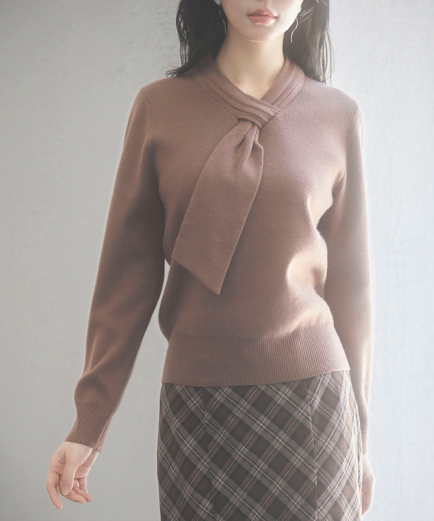 リボンハイゲージ編みニットプルオーバーsdpxyf6581 ブラウン