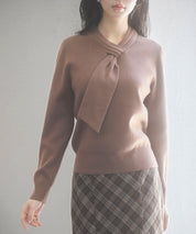 リボンハイゲージ編みニットプルオーバーsdpxyf6581 ブラウン