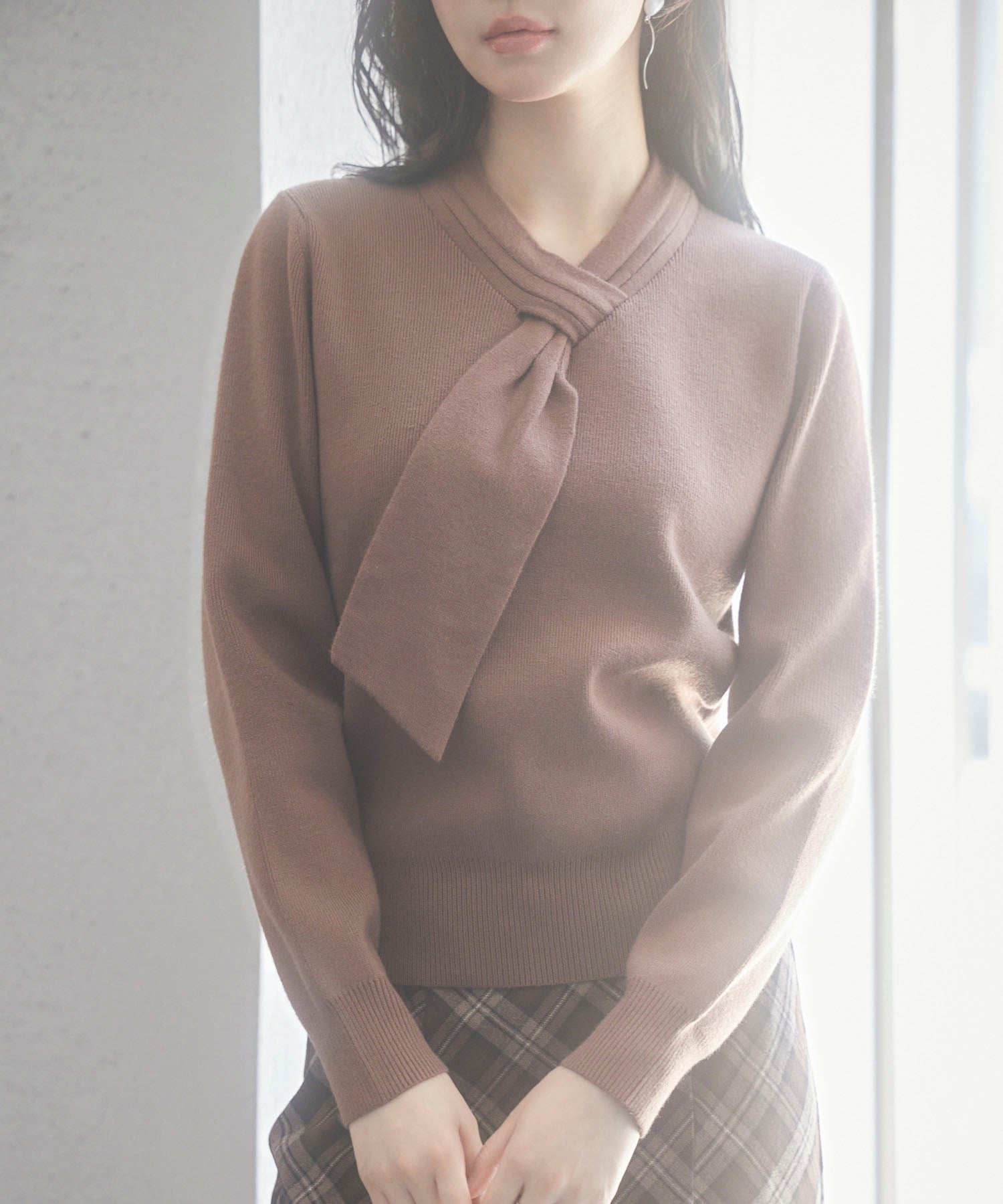 リボンハイゲージ編みニットプルオーバーsdpxyf6581 ブラウン