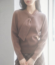 リボンハイゲージ編みニットプルオーバーsdpxyf6581 ブラウン