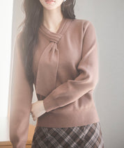 リボンハイゲージ編みニットプルオーバーsdpxyf6581 ブラウン