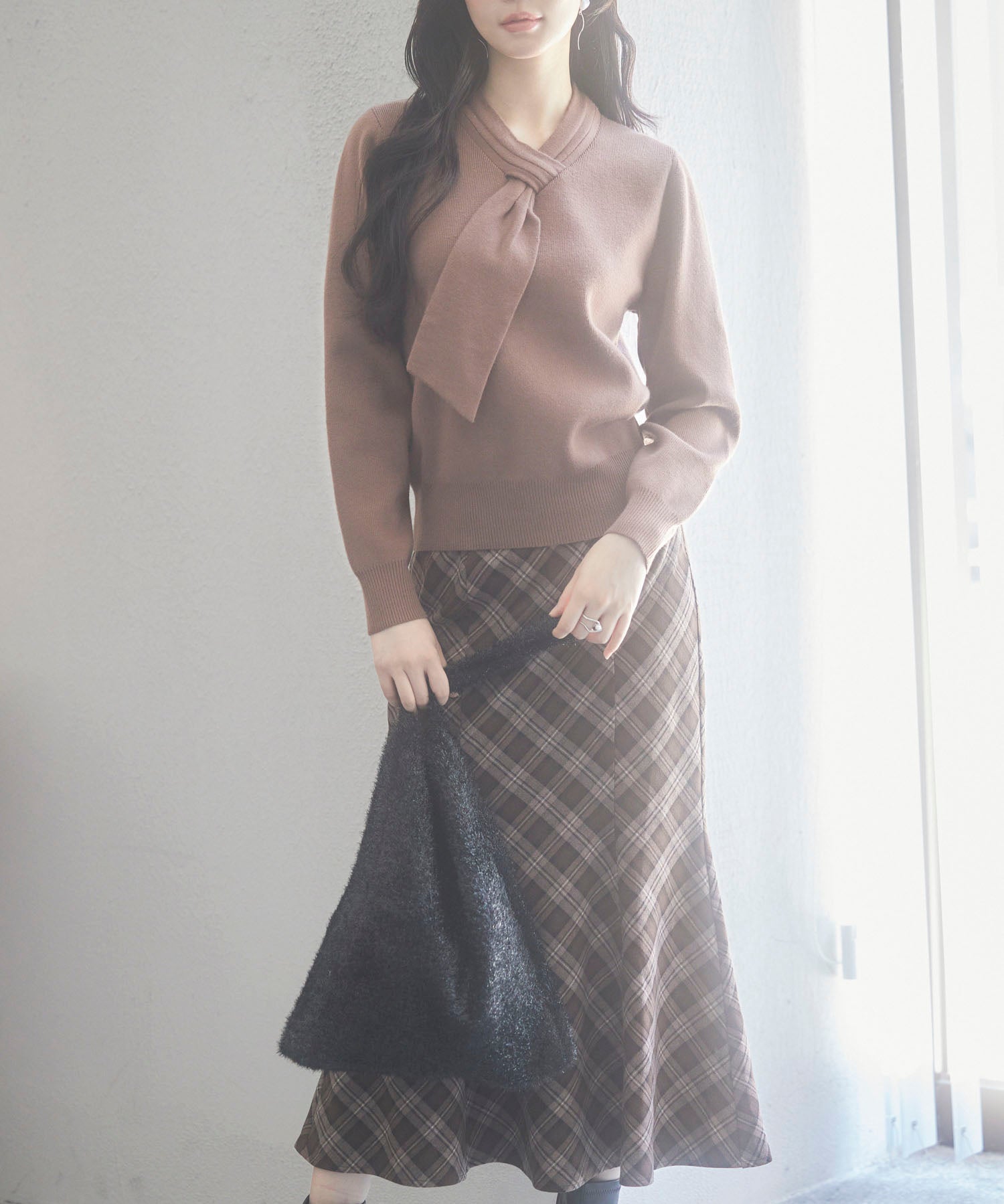 リボンハイゲージ編みニットプルオーバーsdpxyf6581 ブラウン