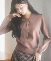 リボンハイゲージ編みニットプルオーバーsdpxyf6581 ブラウン