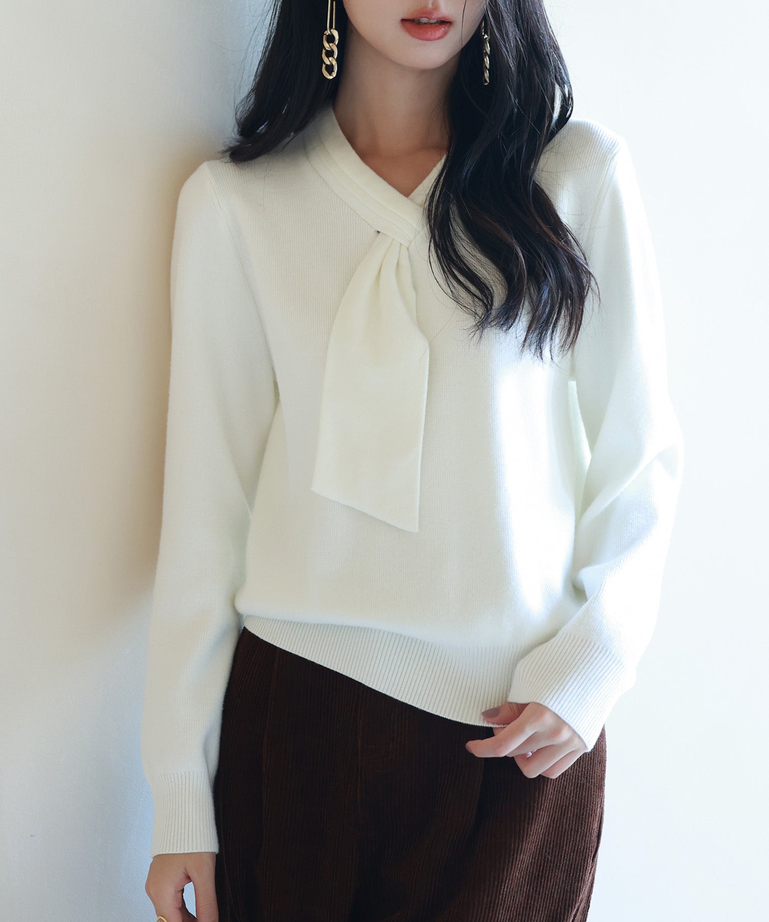 リボンハイゲージ編みニットプルオーバーsdpxyf6581-103-38