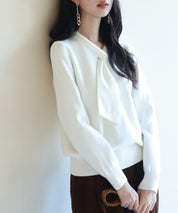 リボンハイゲージ編みニットプルオーバーsdpxyf6581 アイボリー