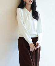 リボンハイゲージ編みニットプルオーバーsdpxyf6581 アイボリー