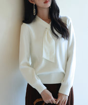 リボンハイゲージ編みニットプルオーバーsdpxyf6581 アイボリー