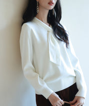 リボンハイゲージ編みニットプルオーバーsdpxyf6581 アイボリー