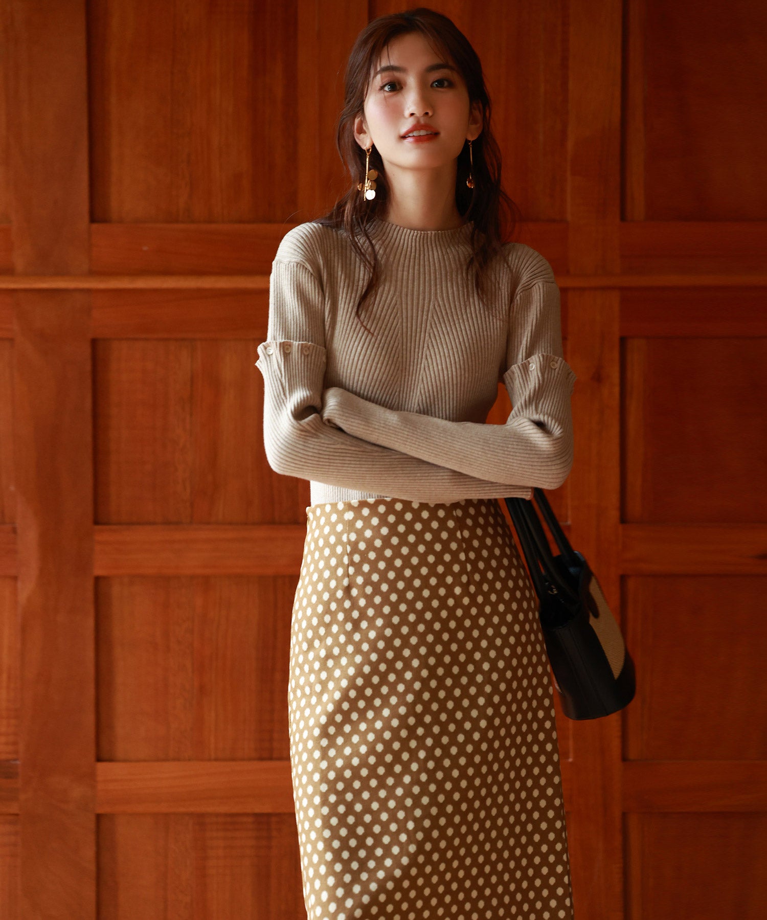 アームウォーマー付き3wayリブニットプルオーバーsdpxyf7023 ベージュ