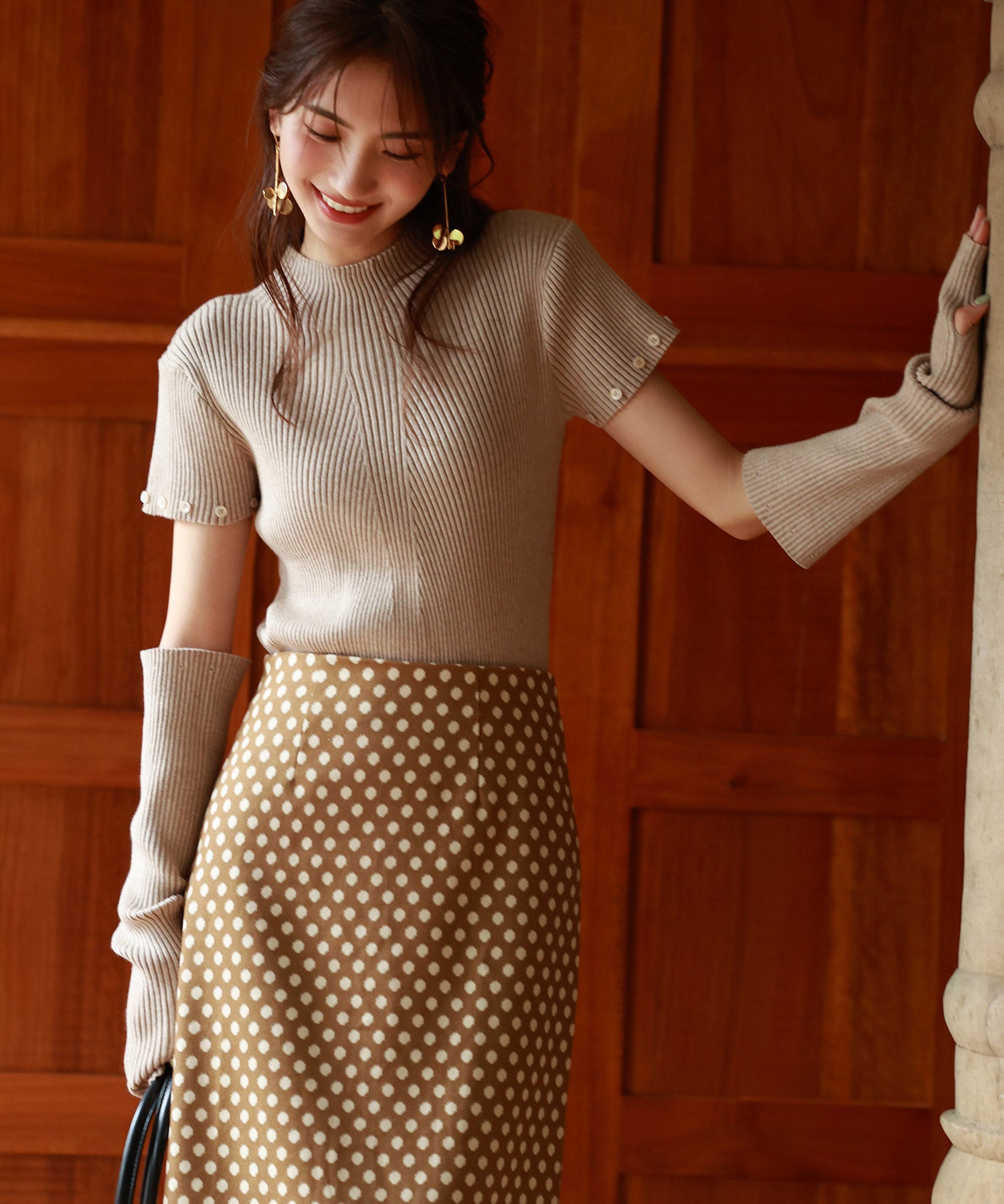 アームウォーマー付き3wayリブニットプルオーバーsdpxyf7023 ベージュ