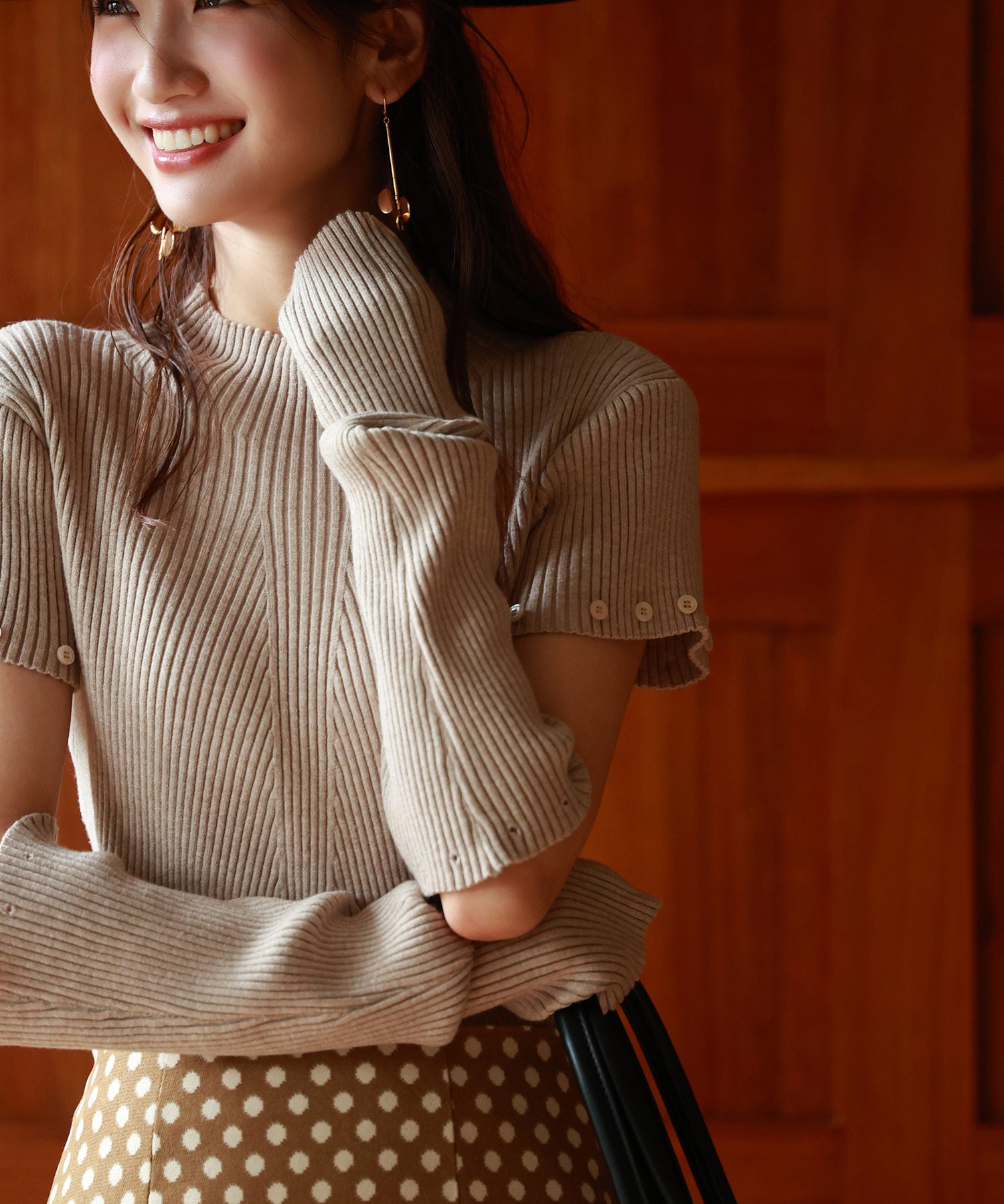 アームウォーマー付き3wayリブニットプルオーバーsdpxyf7023 ベージュ