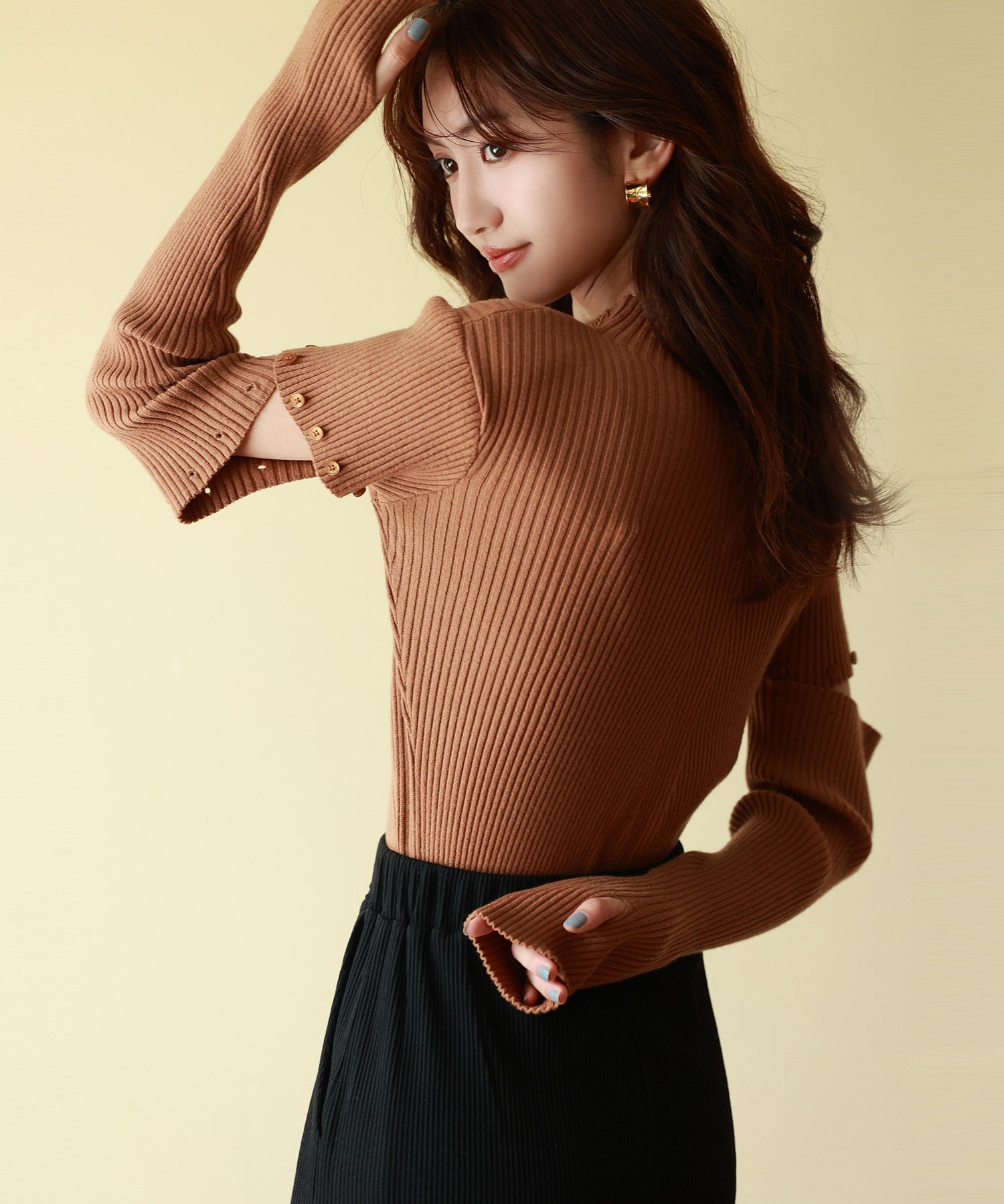 アームウォーマー付き3wayリブニットプルオーバーsdpxyf7023 ブラウン