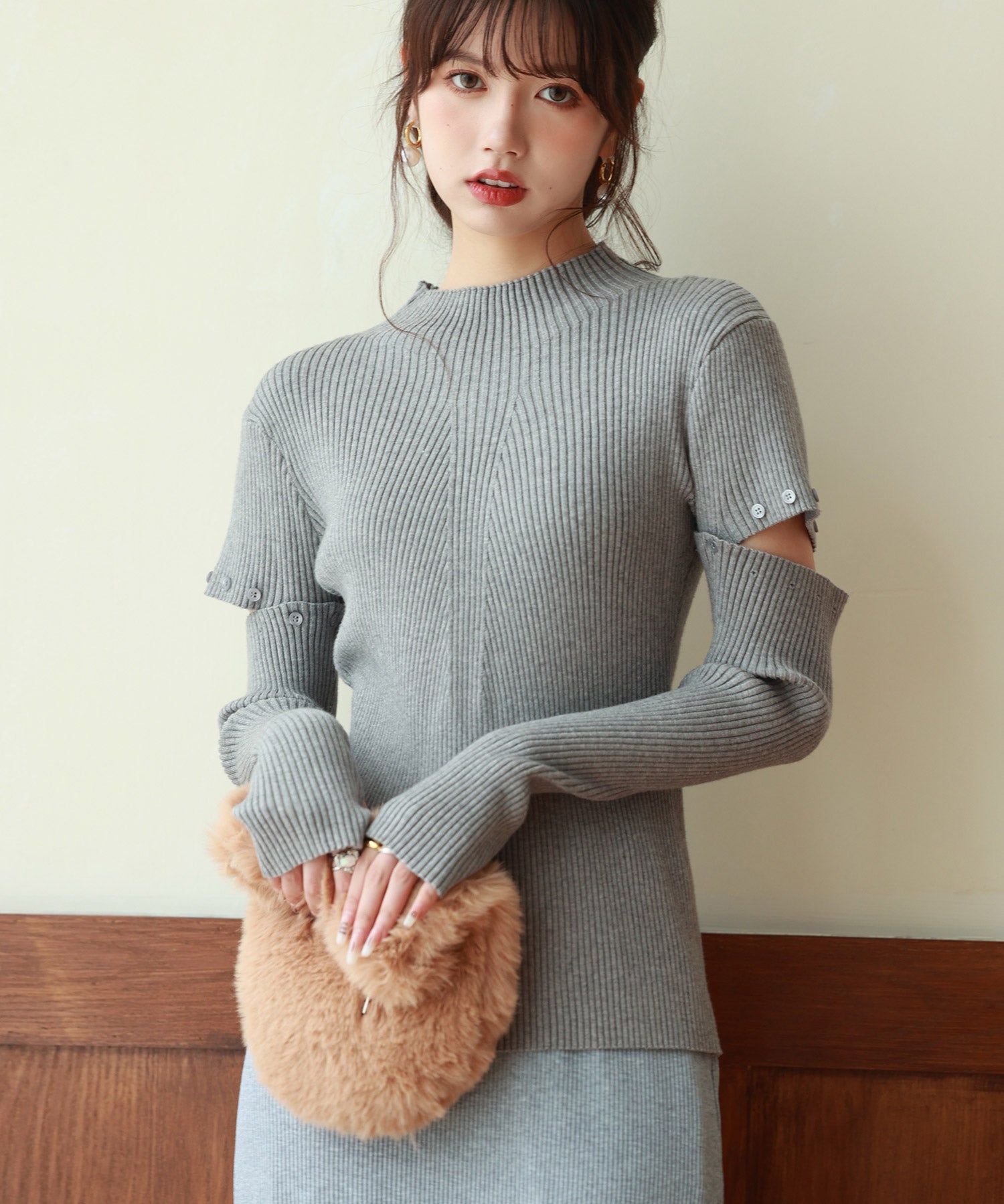 アームウォーマー付き3wayリブニットプルオーバーsdpxyf7023 グレー