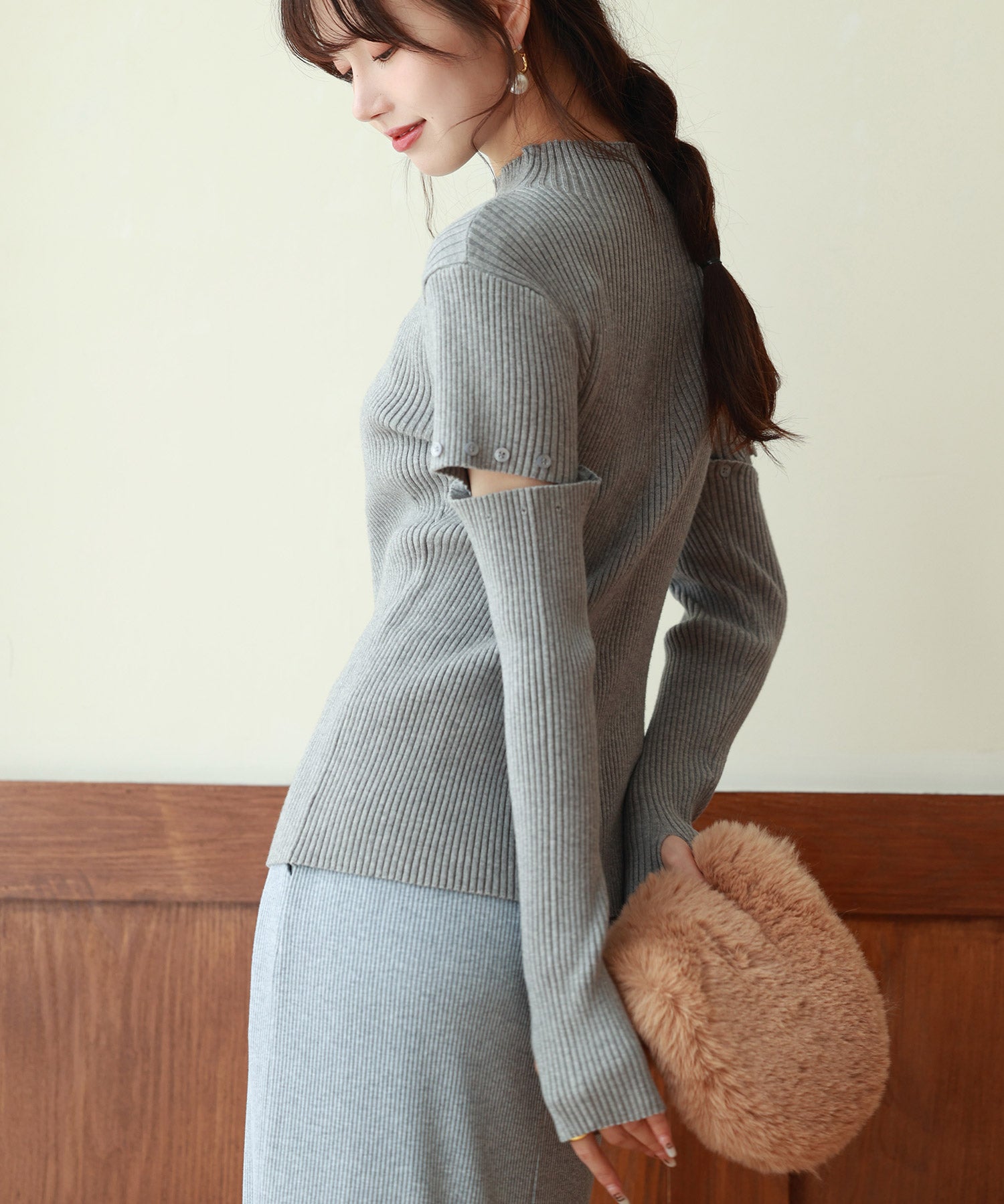 アームウォーマー付き3wayリブニットプルオーバーsdpxyf7023 グレー