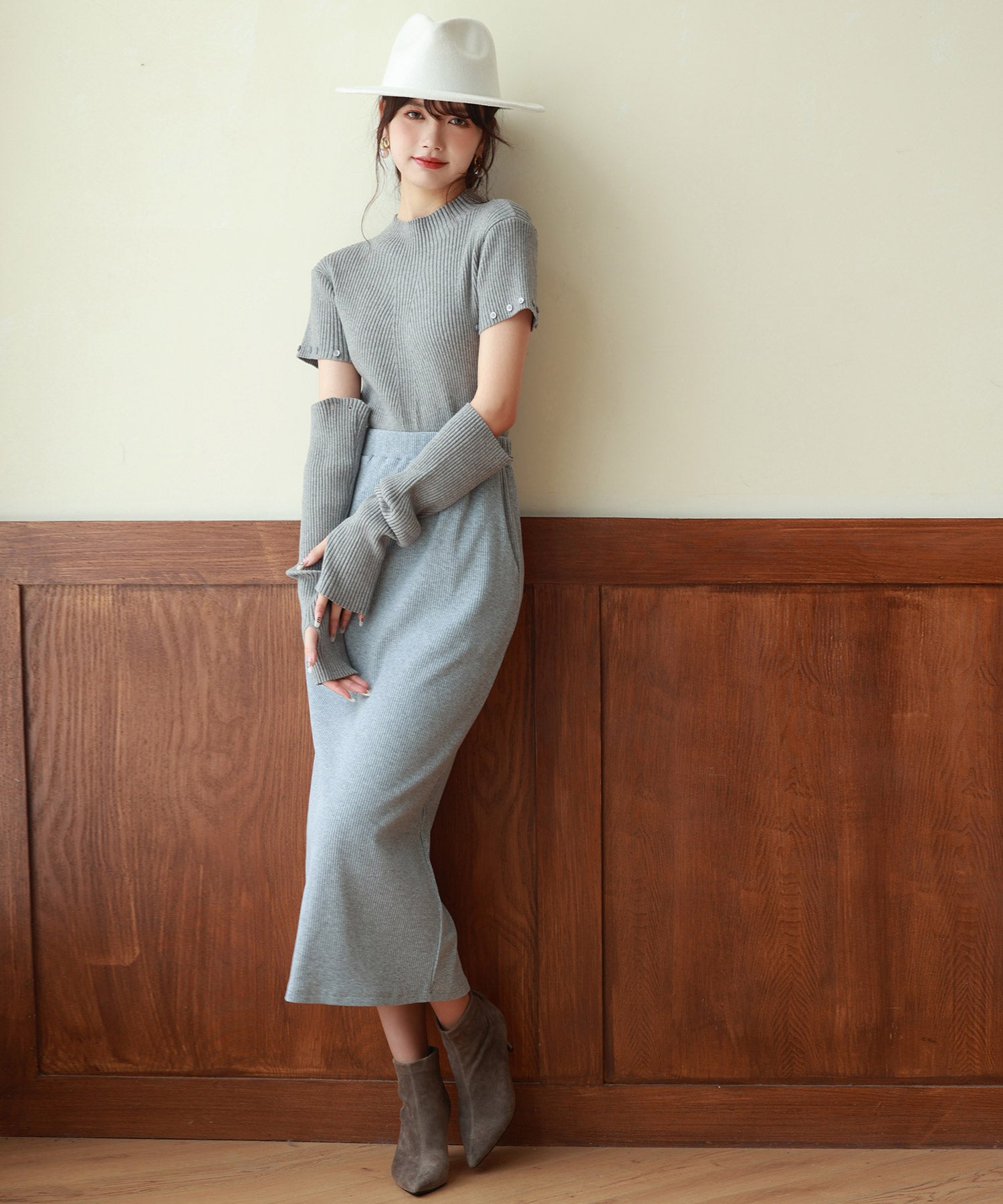 アームウォーマー付き3wayリブニットプルオーバーsdpxyf7023 グレー