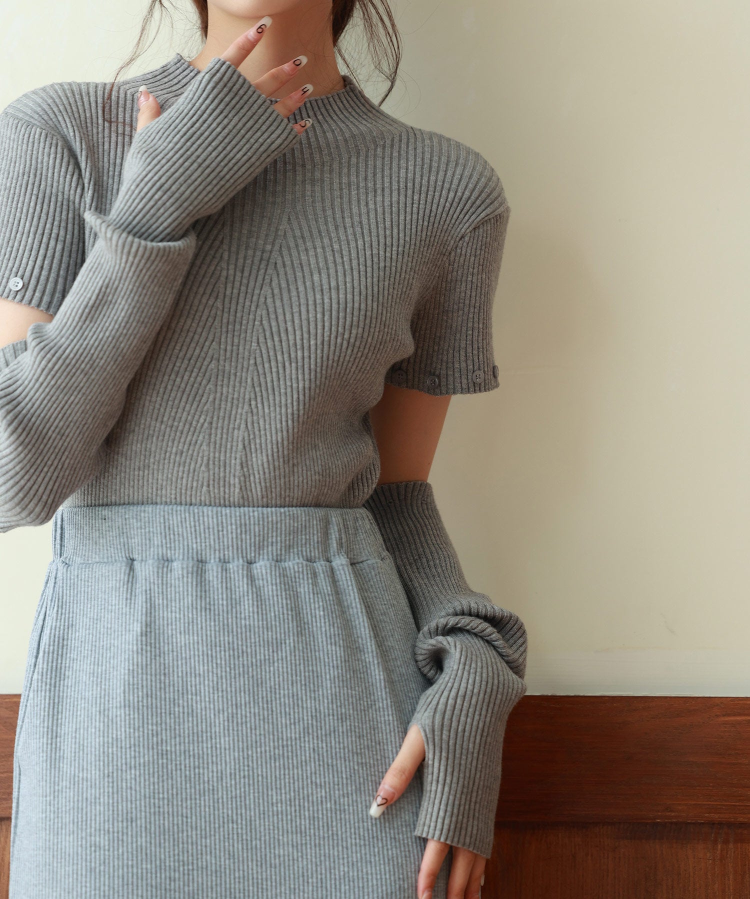 アームウォーマー付き3wayリブニットプルオーバーsdpxyf7023 グレー