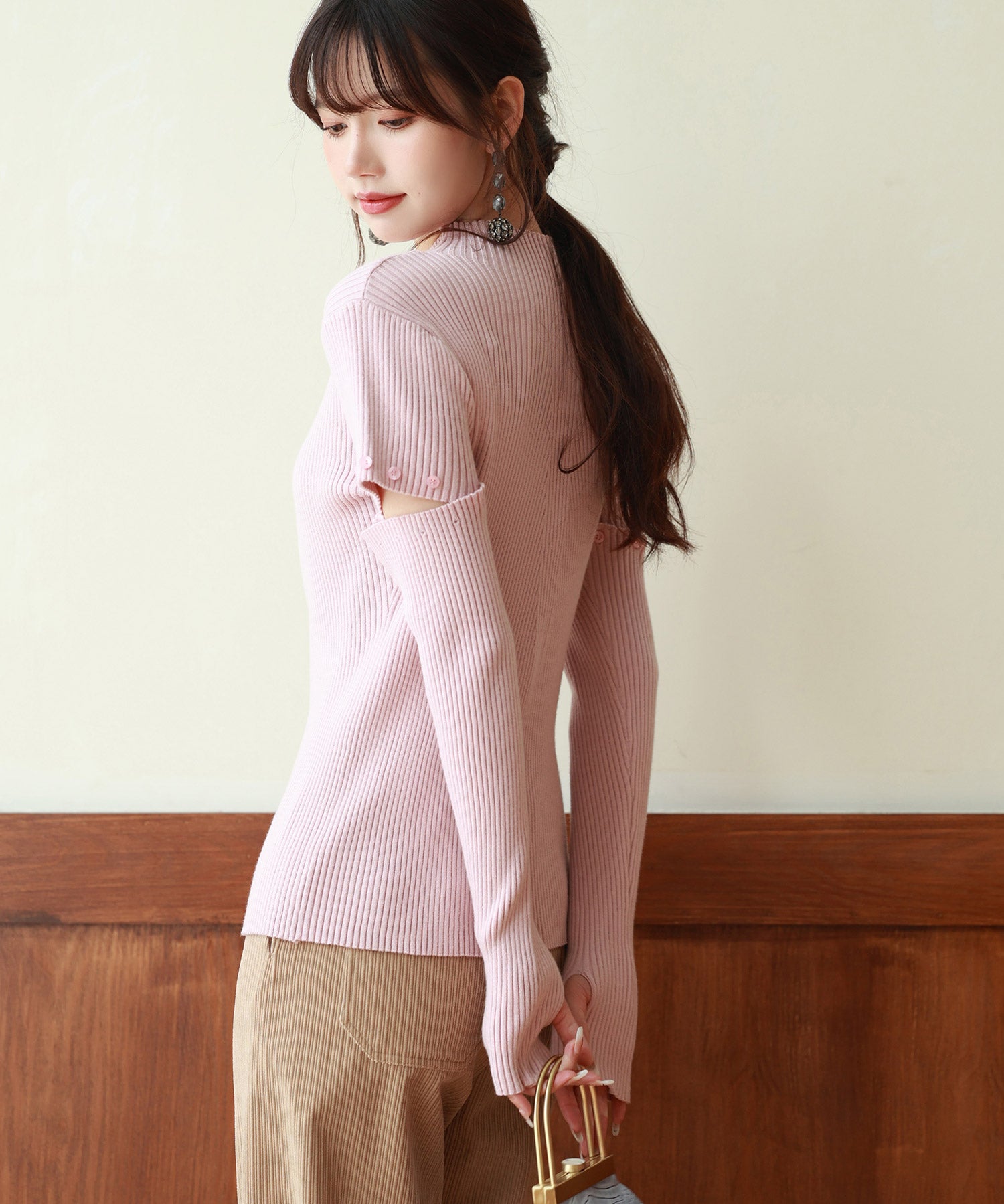 アームウォーマー付き3wayリブニットプルオーバーsdpxyf7023 ピンク