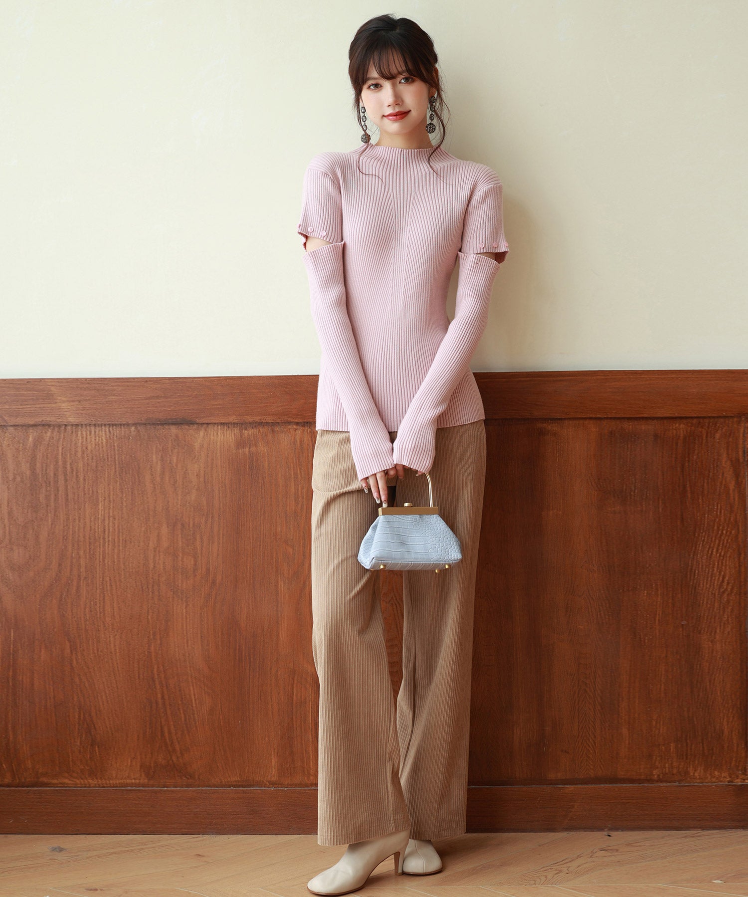 アームウォーマー付き3wayリブニットプルオーバーsdpxyf7023 ピンク