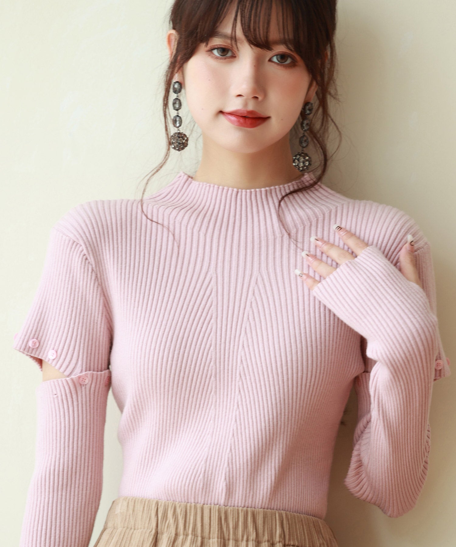 アームウォーマー付き3wayリブニットプルオーバーsdpxyf7023 ピンク