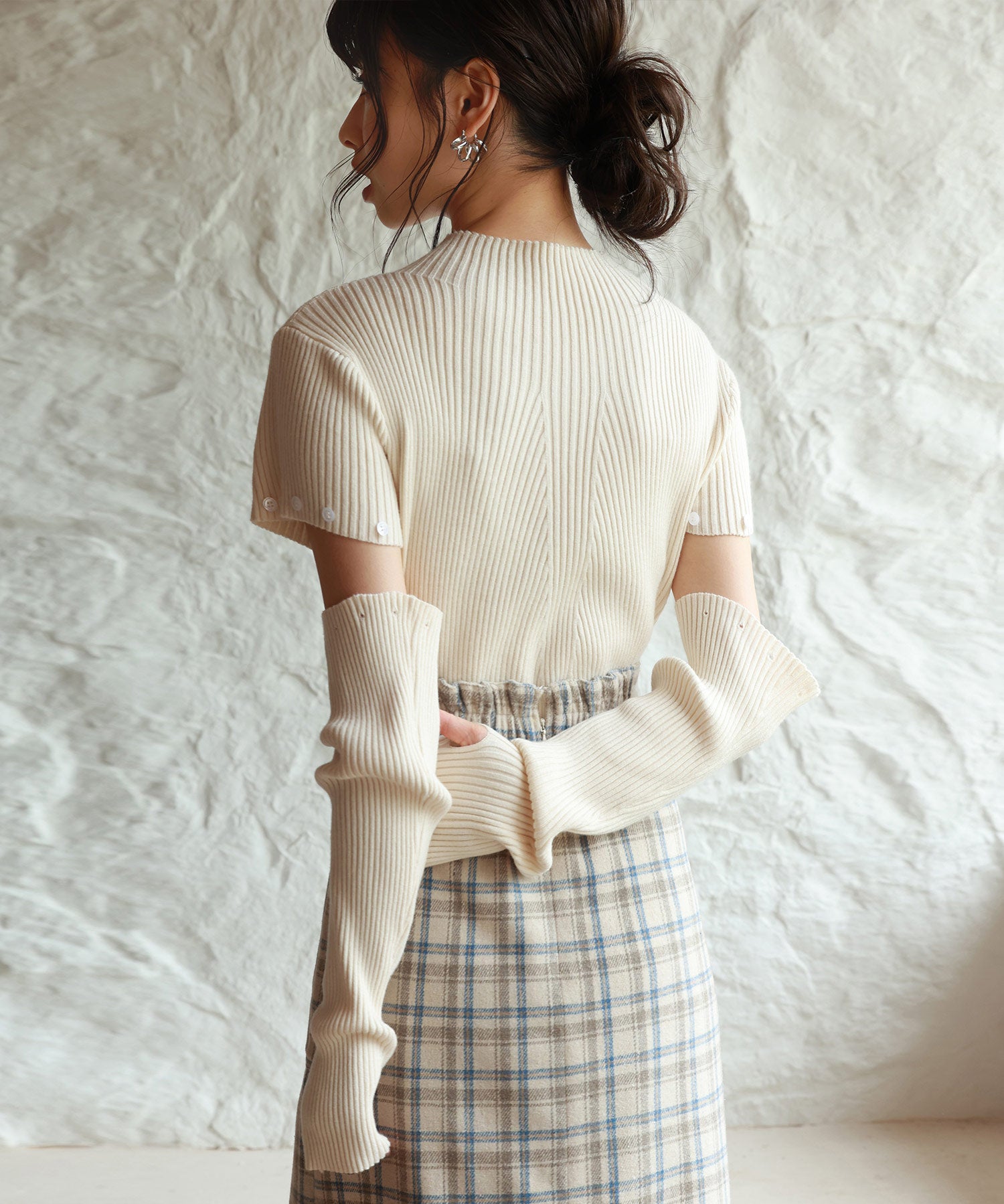 アームウォーマー付き3wayリブニットプルオーバーsdpxyf7023 アイボリー