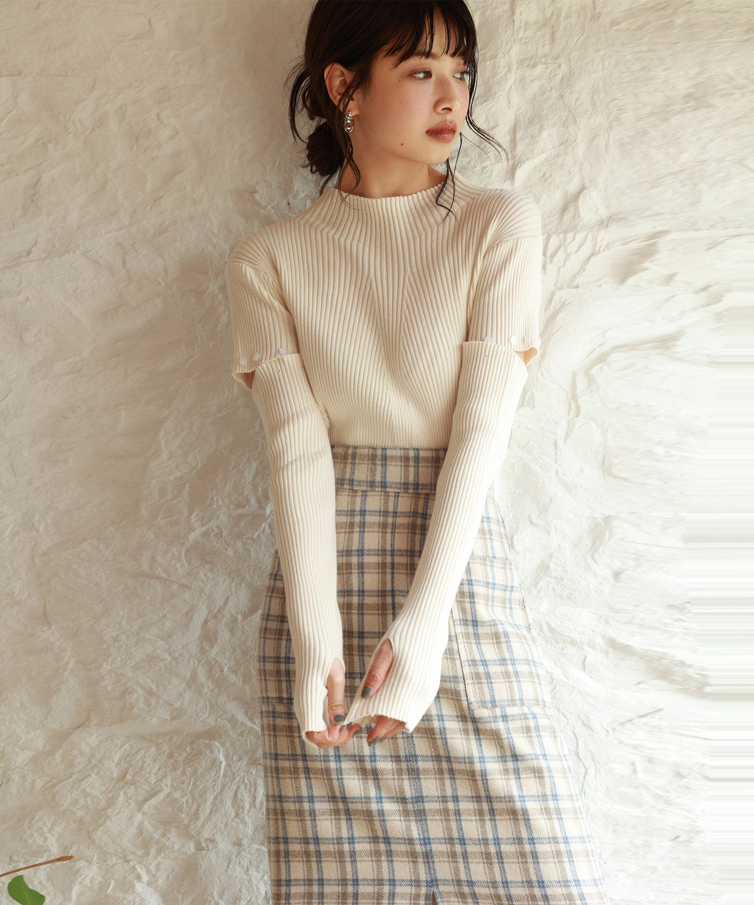 アームウォーマー付き3wayリブニットプルオーバーsdpxyf7023 アイボリー