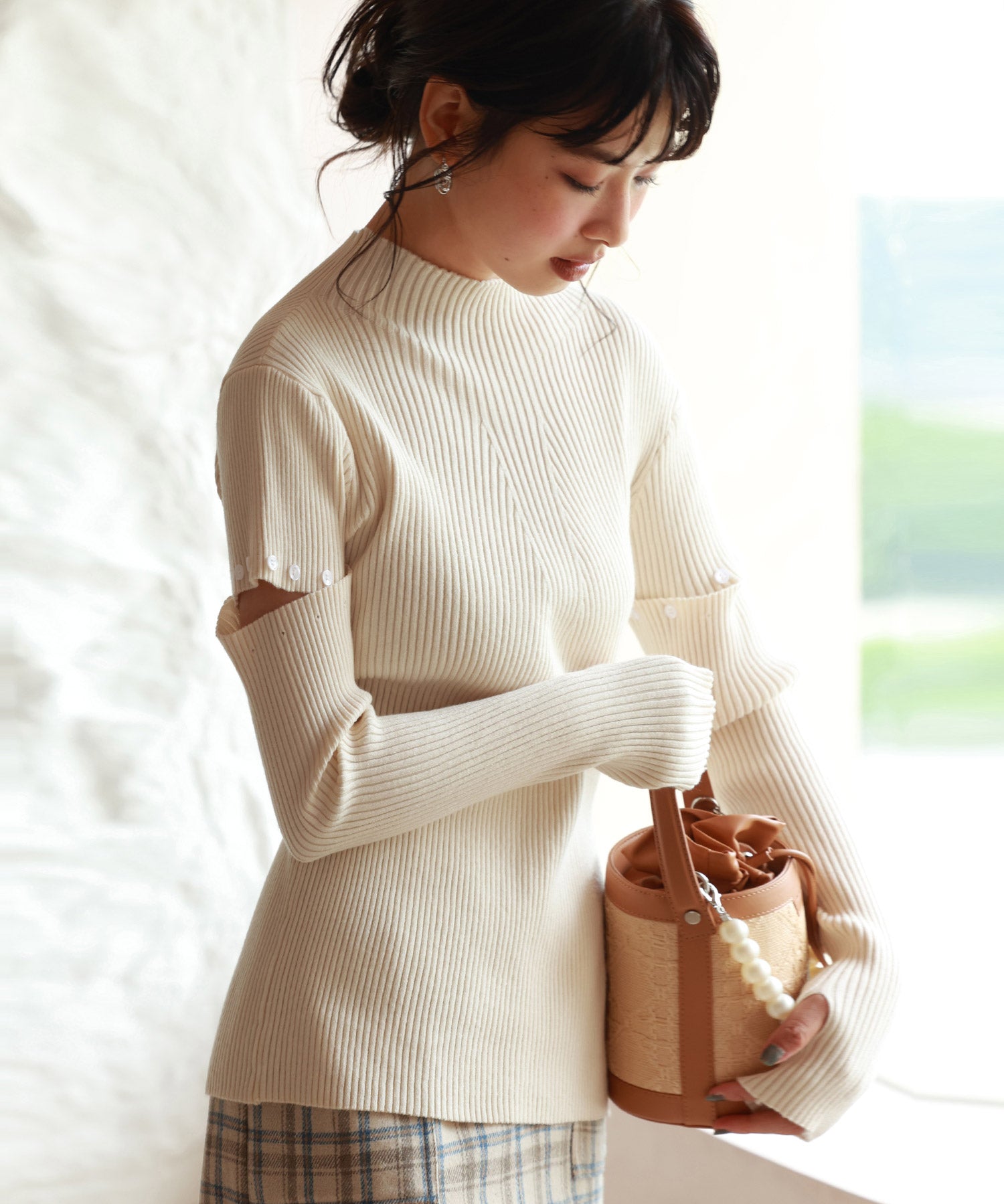 アームウォーマー付き3wayリブニットプルオーバーsdpxyf7023 アイボリー