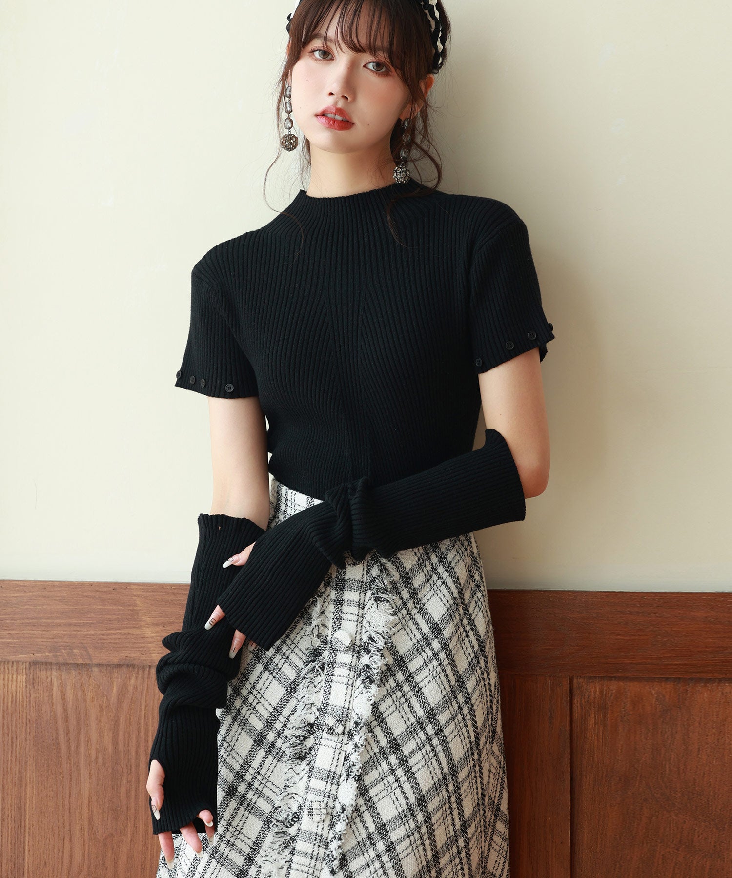 アームウォーマー付き3wayリブニットプルオーバーsdpxyf7023 ブラック