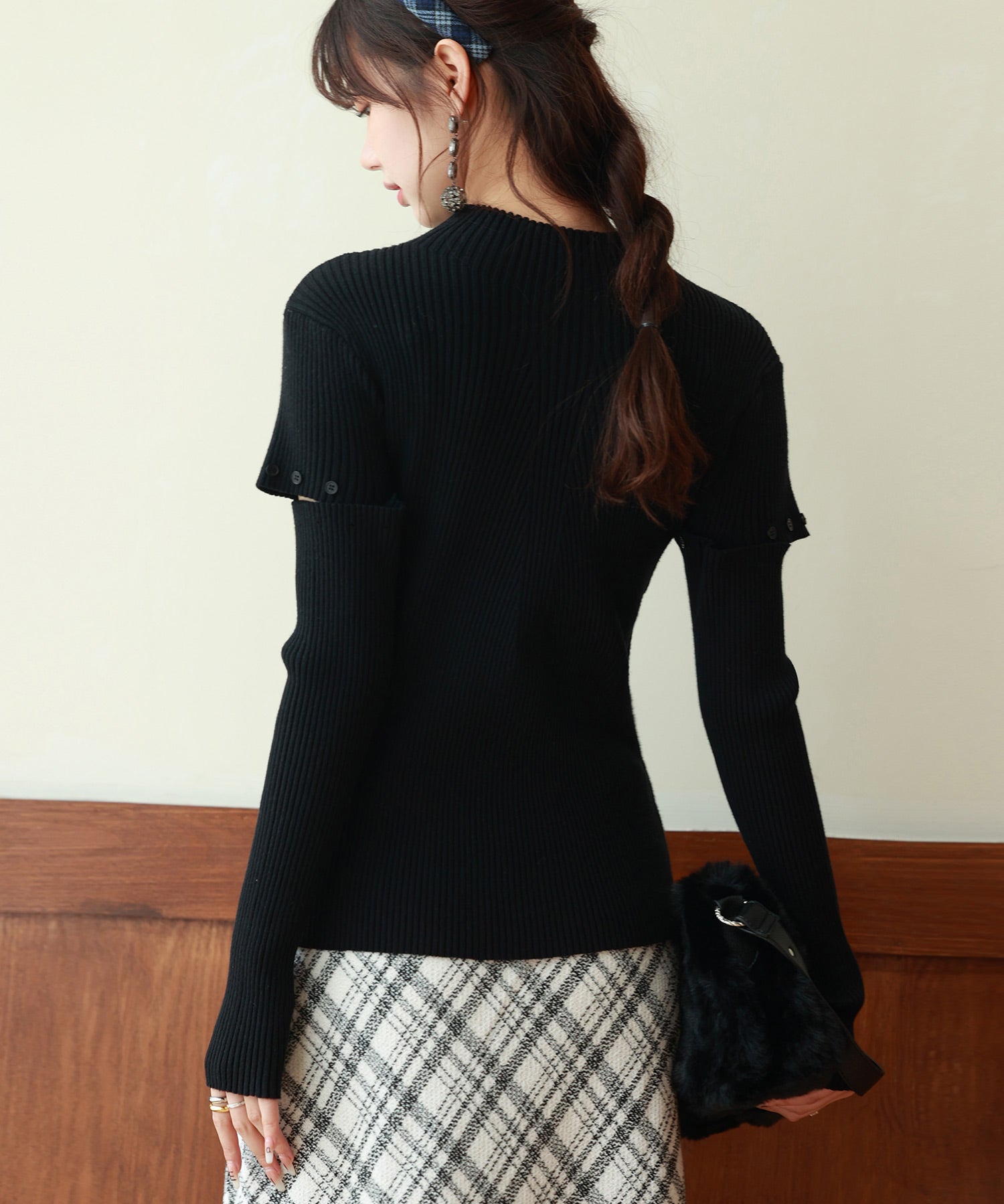 アームウォーマー付き3wayリブニットプルオーバーsdpxyf7023 ブラック