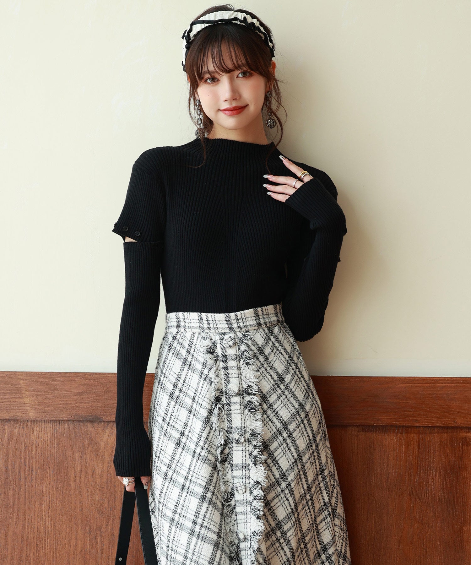 アームウォーマー付き3wayリブニットプルオーバーsdpxyf7023 ブラック