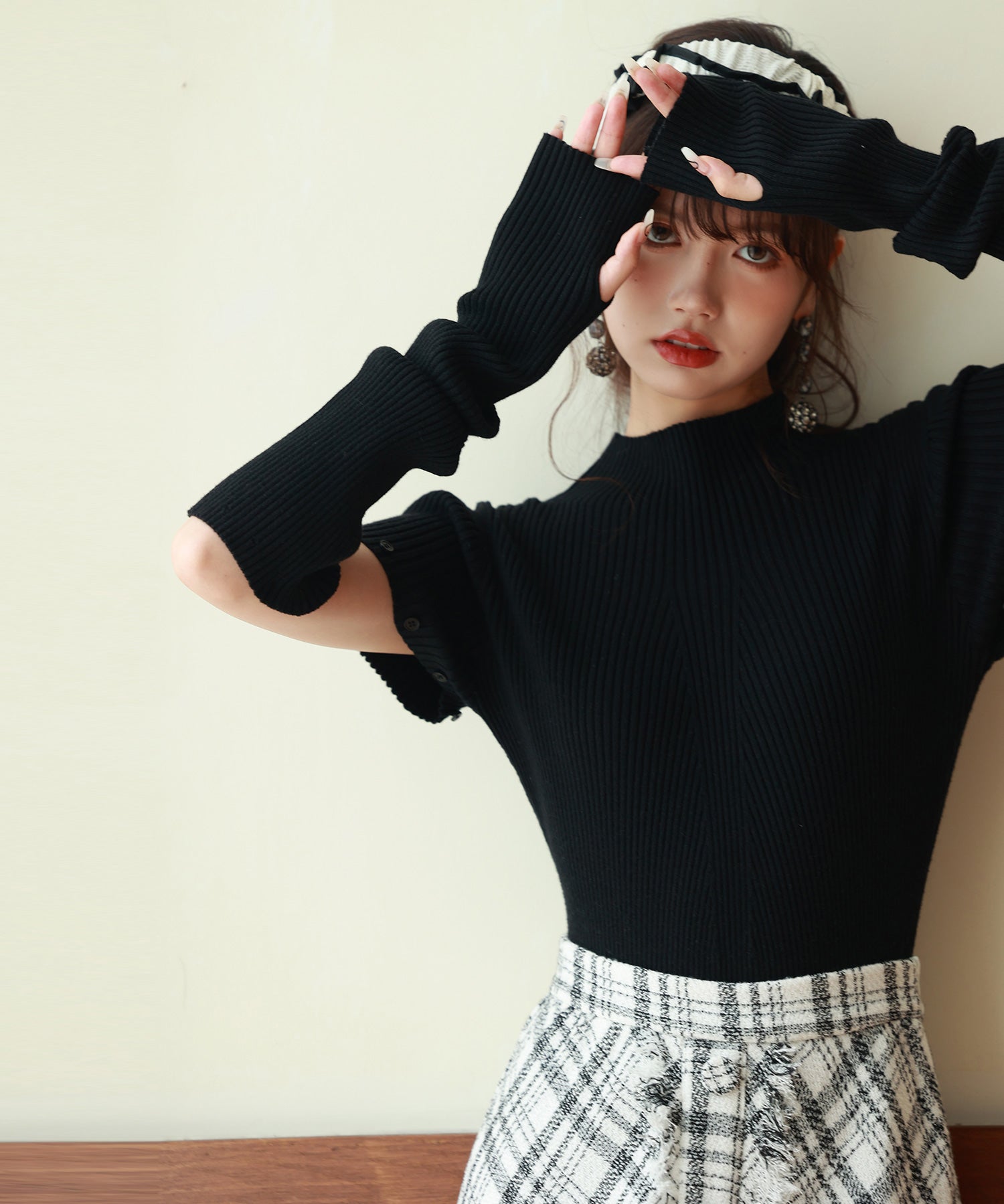 アームウォーマー付き3wayリブニットプルオーバーsdpxyf7023 ブラック