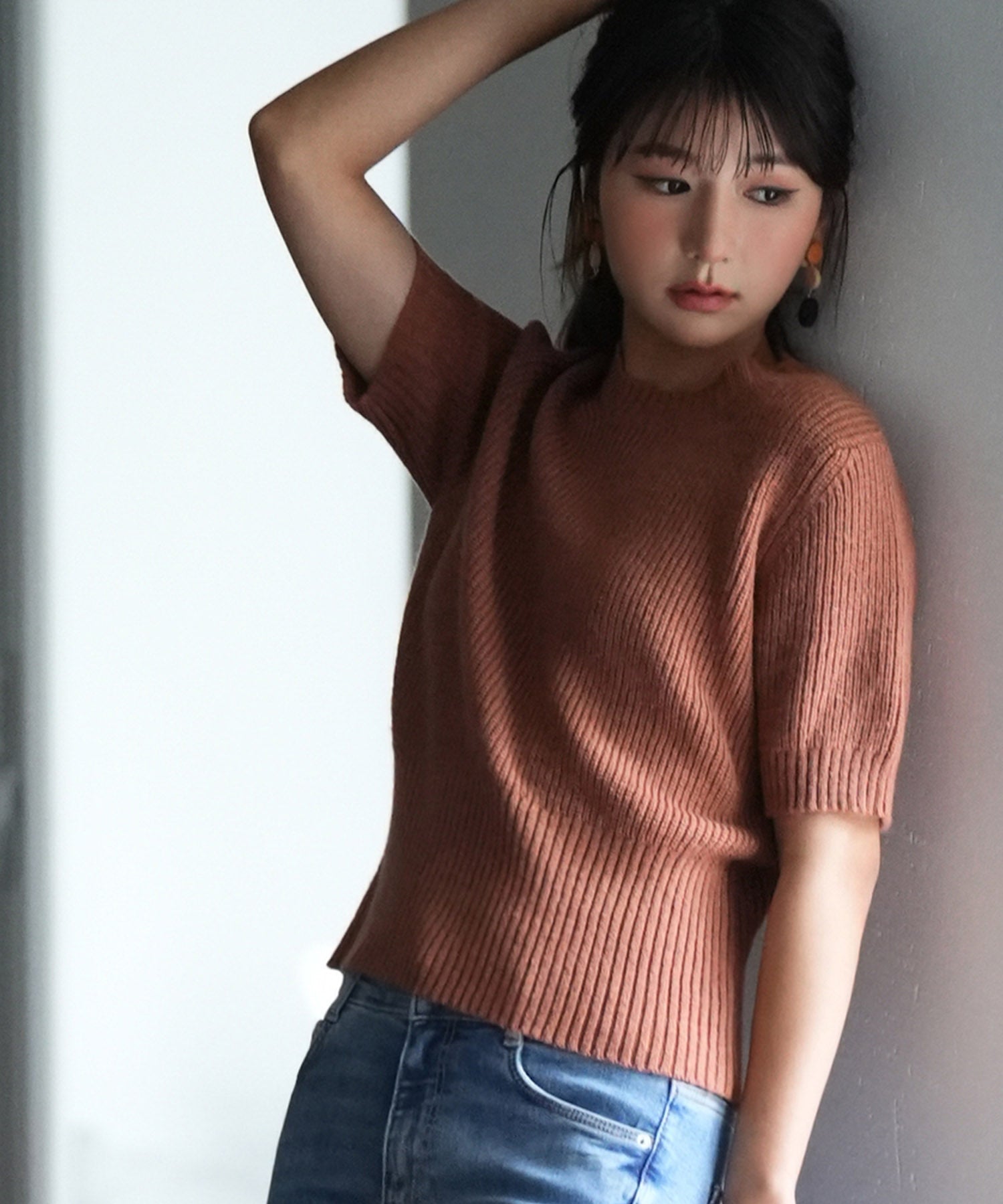 天竺編みサマーニットプルオーバsdpxyf9120 コーラル