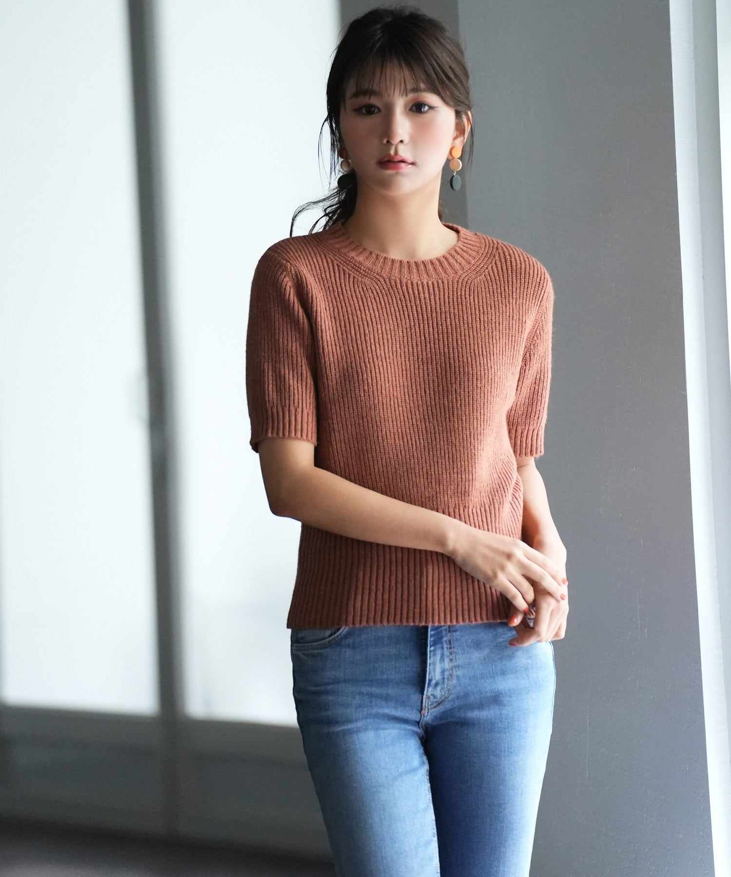 天竺編みサマーニットプルオーバsdpxyf9120 コーラル