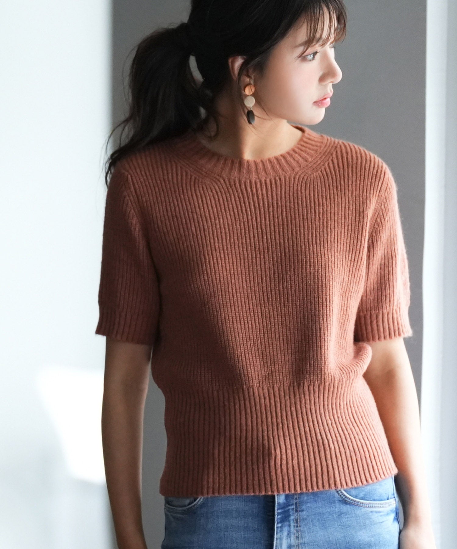 天竺編みサマーニットプルオーバsdpxyf9120 コーラル