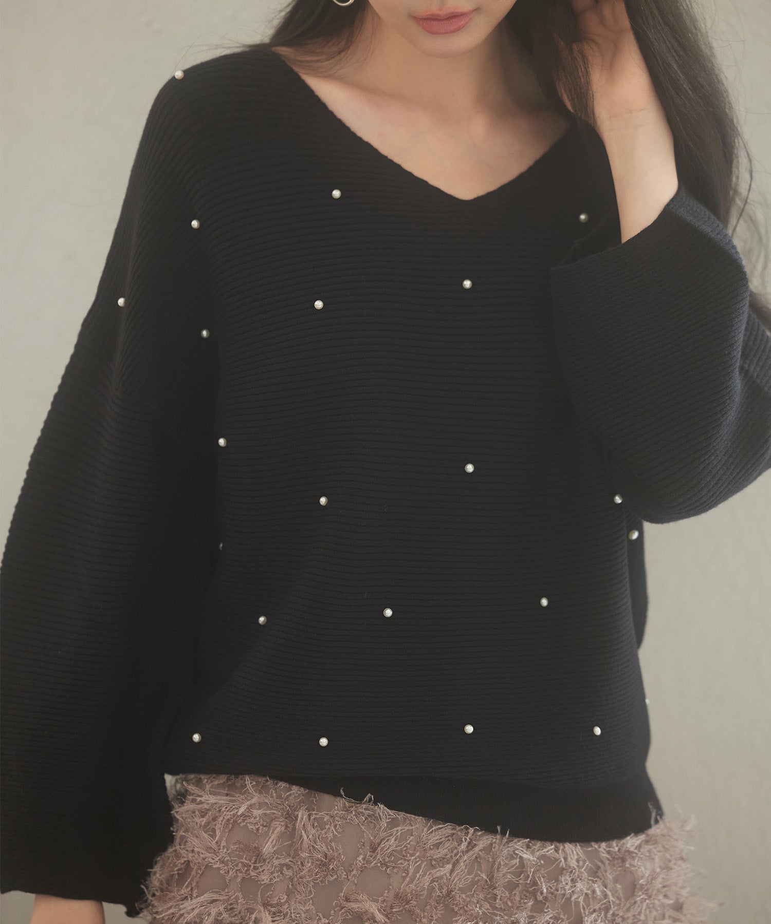 ドロップショルダーニットプルオーバーsdpxyf9499 ブラック