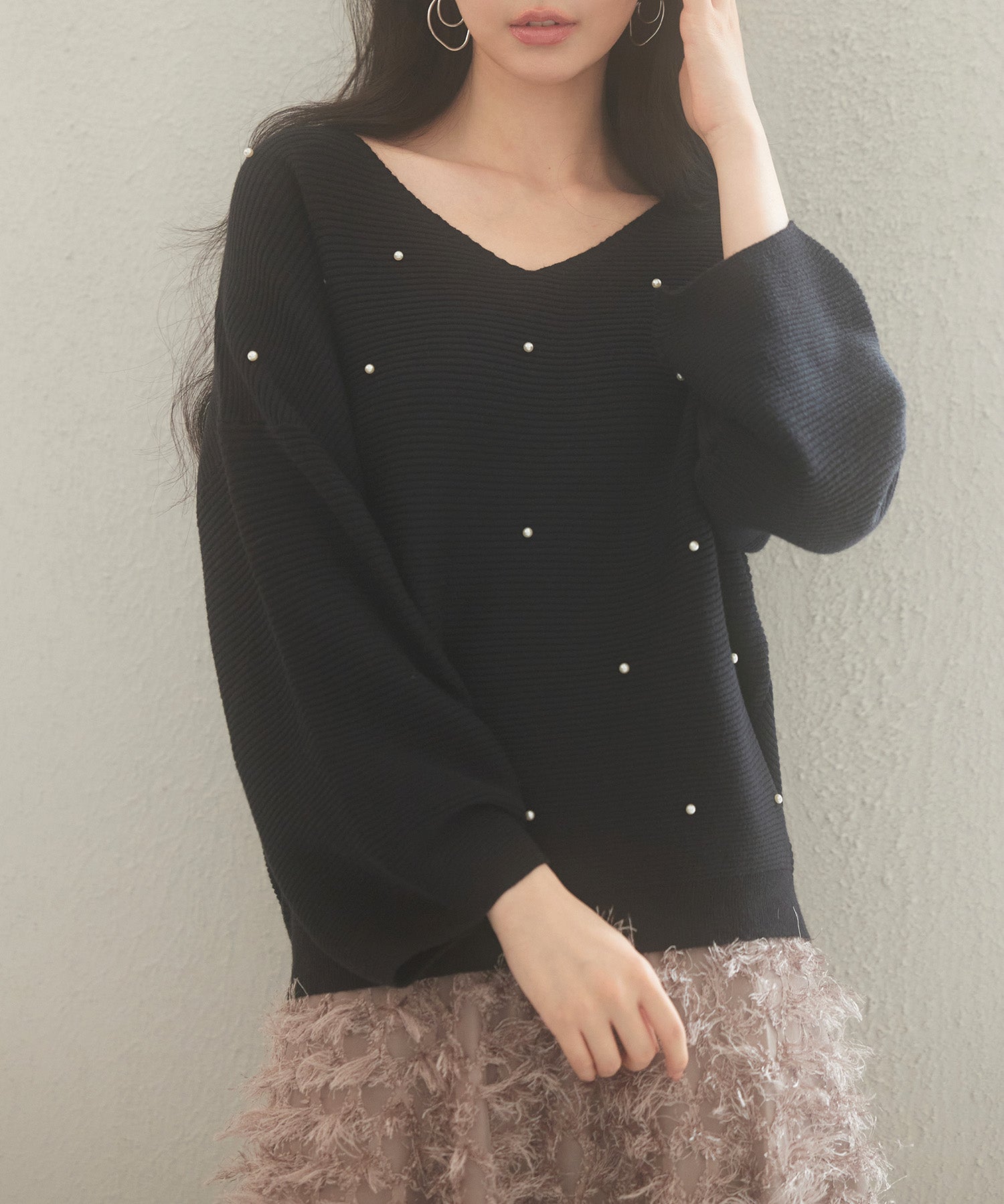 ドロップショルダーニットプルオーバーsdpxyf9499 ブラック