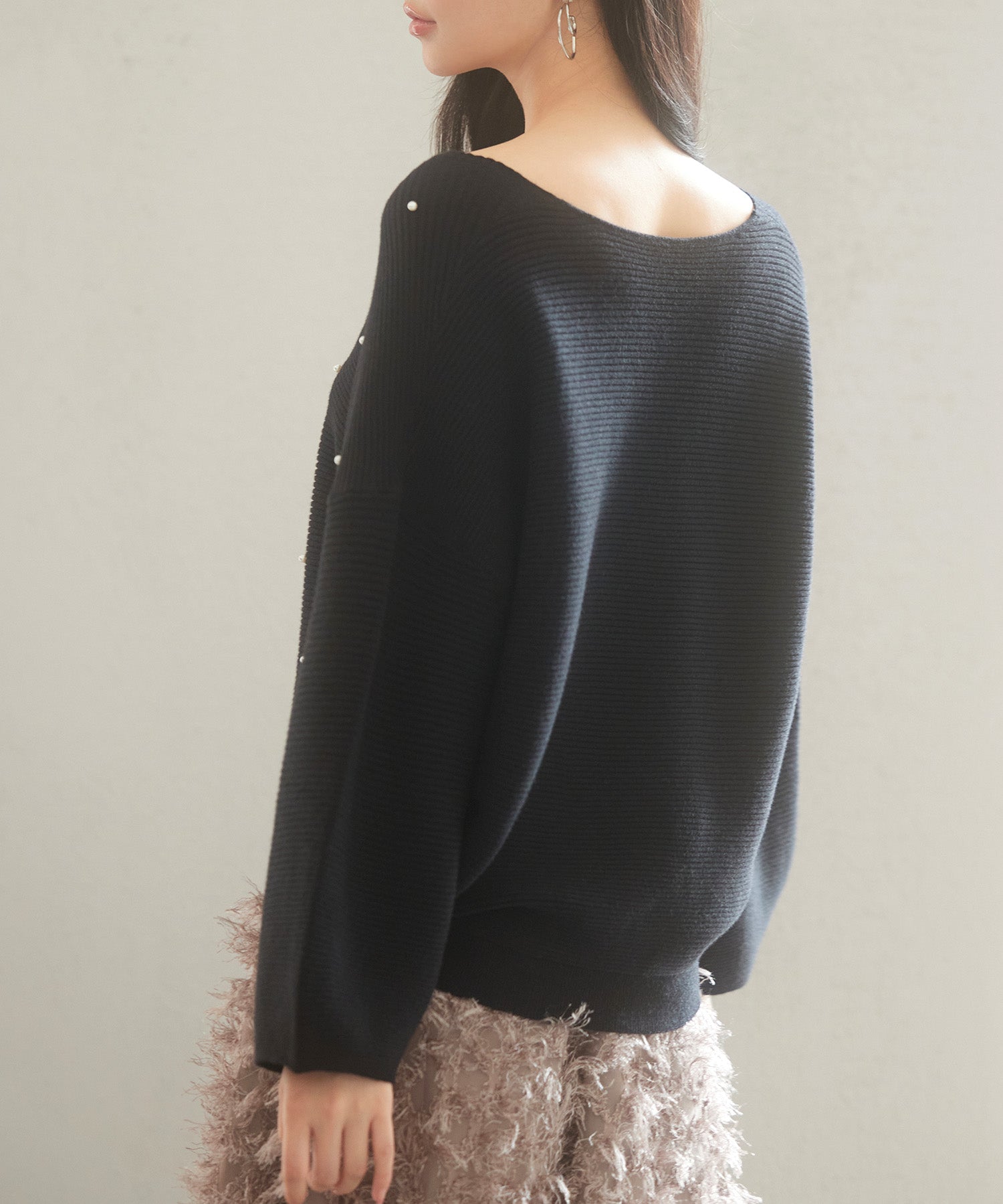 ドロップショルダーニットプルオーバーsdpxyf9499 ブラック