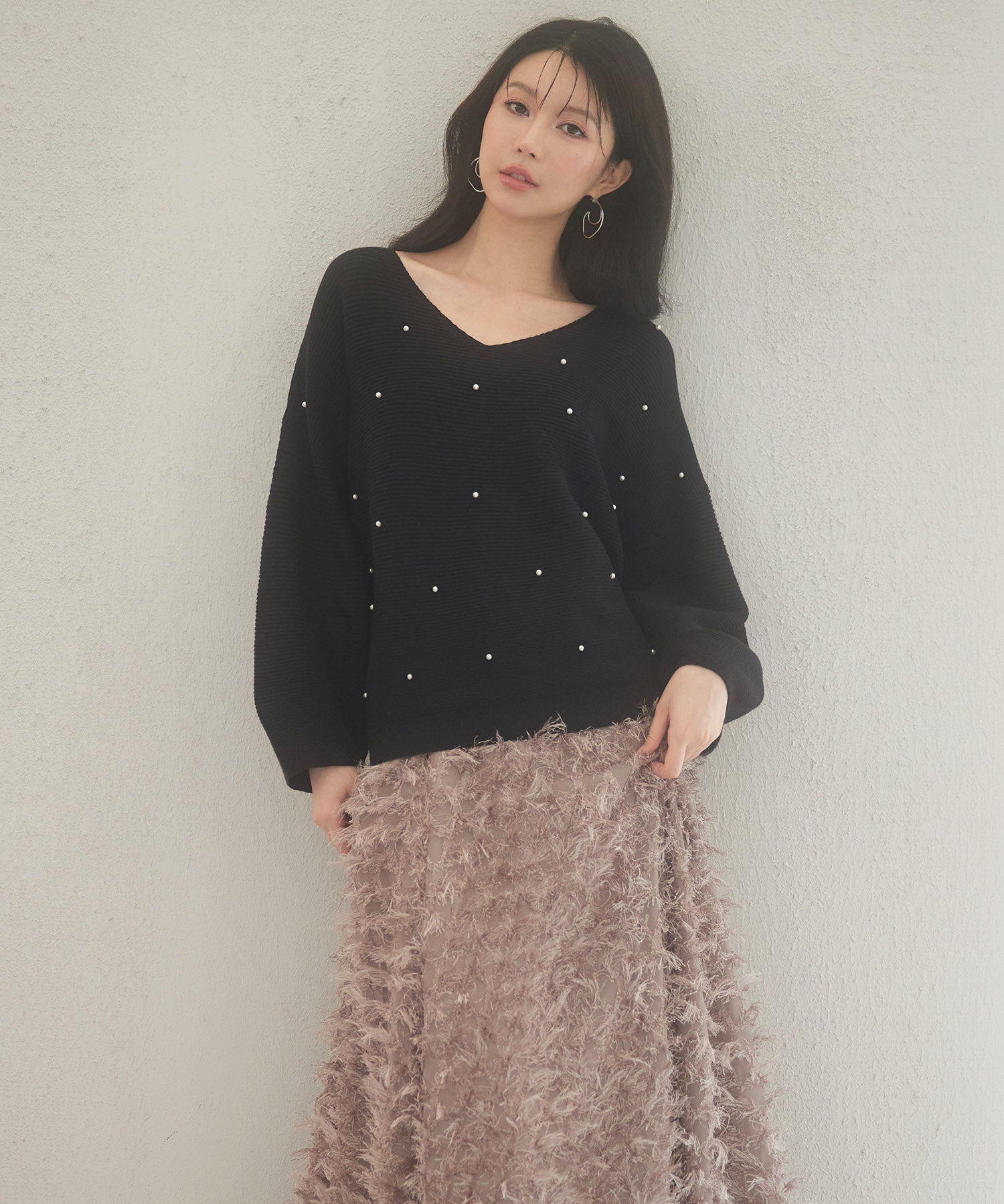 ドロップショルダーニットプルオーバーsdpxyf9499 ブラック