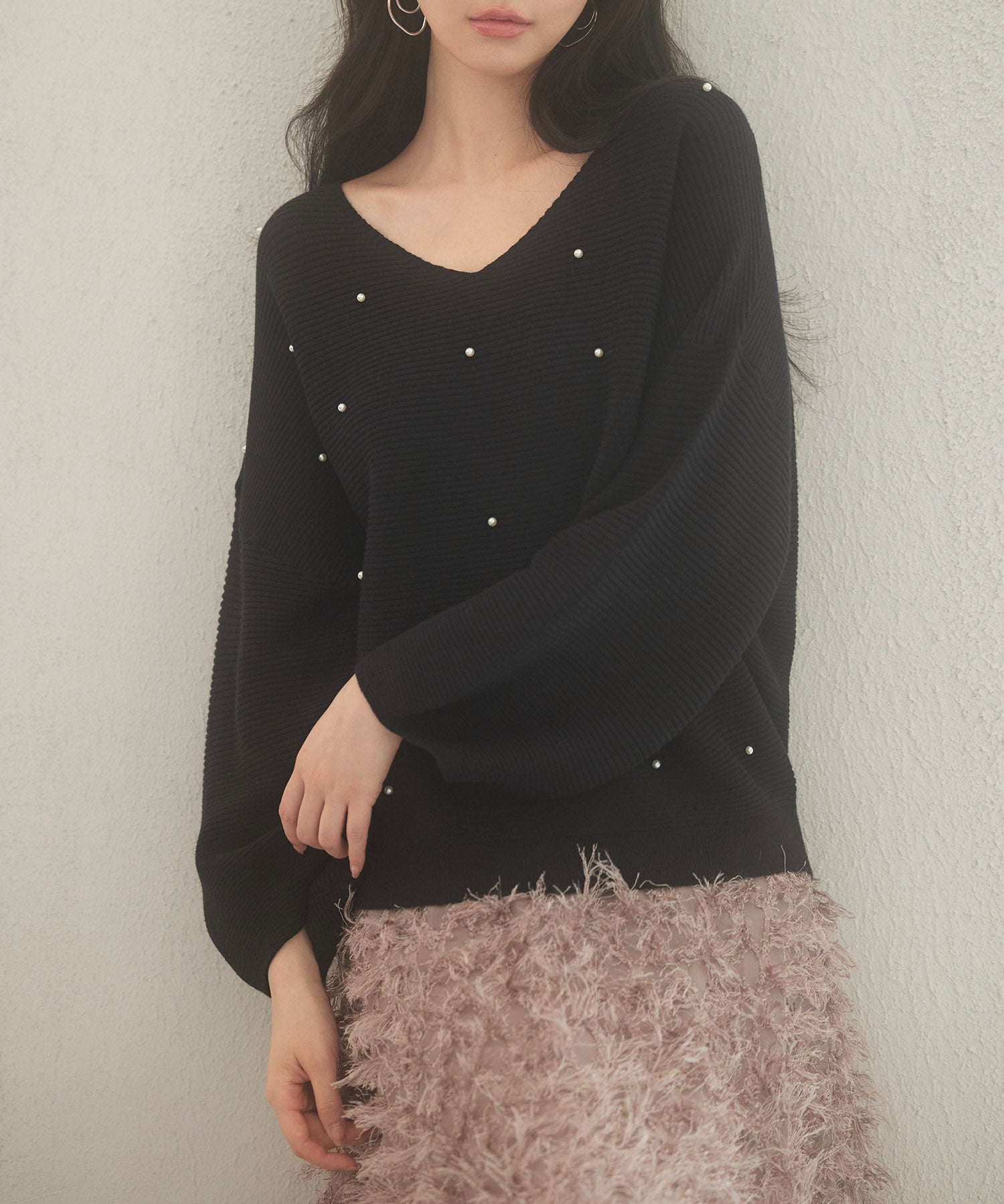 ドロップショルダーニットプルオーバーsdpxyf9499 ブラック